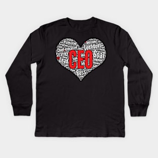 Chief executive CEO Business Founder Heart Shape Word Cloud graphic Kids Long Sleeve T-Shirt